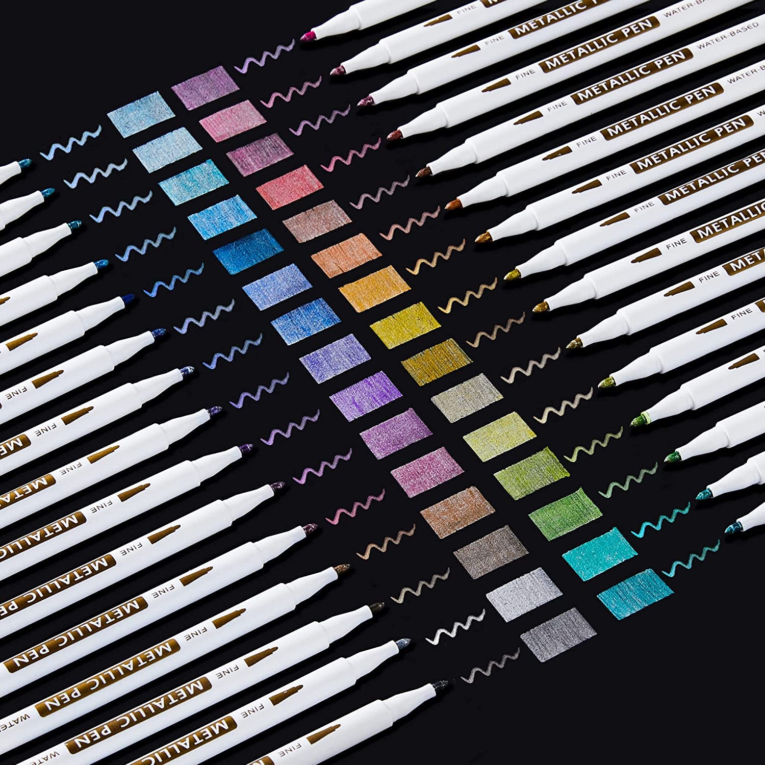 Metallic Marker Pens, 30 Colors Metallic Paint Markers with 1 Coloring Book  Fine Point for DIY Card, Calligraphy, Art and Crafting Projects, Works  Great on Black Paper, Scrapbooks, Rock